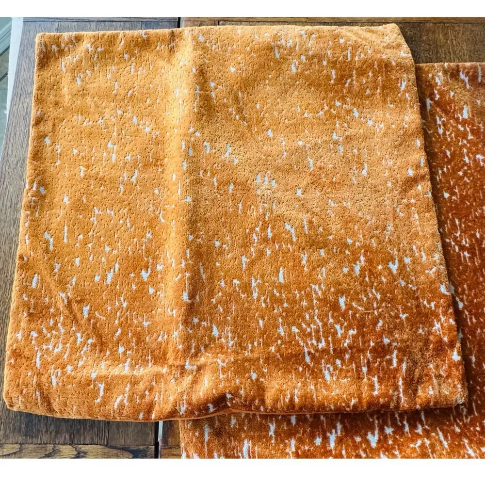 Set of 2 Burnt Orange Textured Velvet Square Mod Minimalist Pillow Covers 23x23